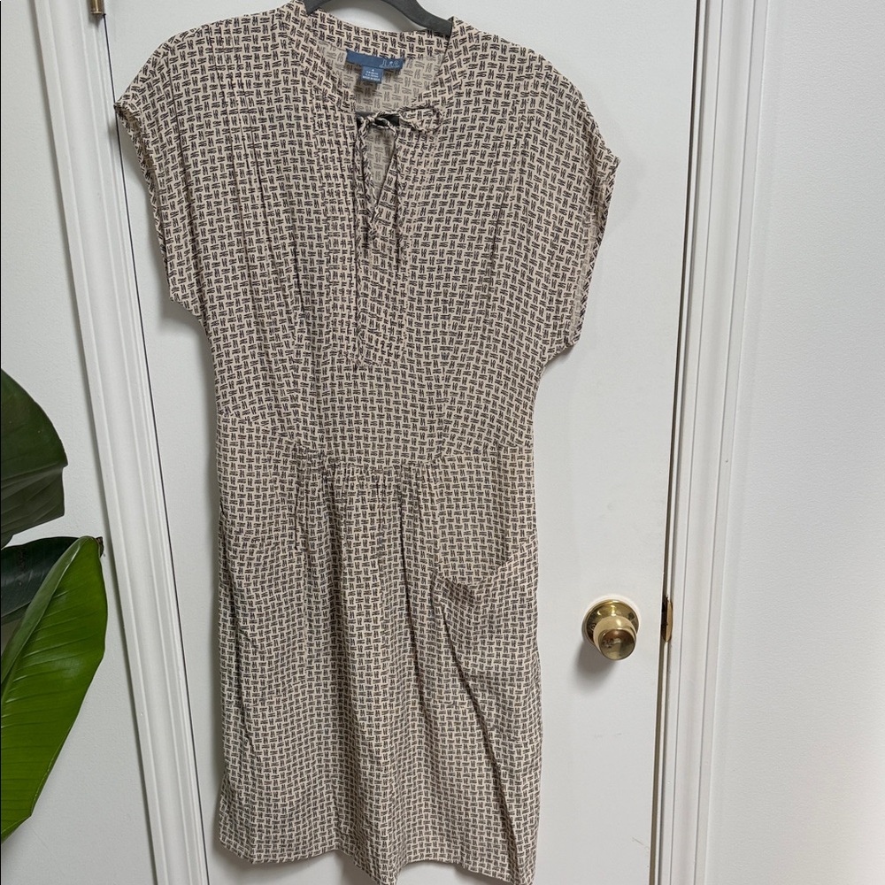 Casual Tie-Neck Beige Check Pattern Dress